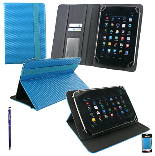 Emartbuy® Freelander PD10 7 Zoll Quad Core Tablet Universalbereich Blau 3D Cube Multi Winkel Folio Executive Case Cover Wallet Hülle Schutzhülle mit Kartensteckplätze + Blau 2 in 1 Eingabestift