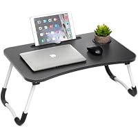 Casa Azul Foldable Laptop Table, Portable Standing Bed Desk, Breakfast Serving Bed Tray, Notebook Computer Stand Reading Holder for Couch Floor - Black