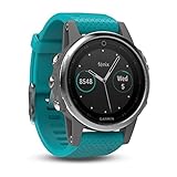 Máxima precisión Garmin Fenix 5S - Reloj multideporte, con GPS y medidor de frecuencia cardiaca, lente de cristal y bisel de acero inoxidable, 42 mm, Plata/Turquesa