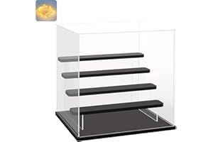Nynelly 5-Tier Clear Acrylic Display Case Display Box Display Stand with Door,Countertop Display Case for Collectible Mini Action Figure,Dustproof Storage Organizer(Black Base,Step)