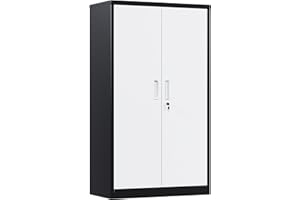 SUPEER Armario Metálico Profesional 140X80cm‌,2 Puertas + 3 Estantes Ajustables | Acero de Alto Calibre | Uso Intensivo en Talleres, Garajes y Oficinas | Montaje Rápido Incluido (Negro/Blanco)