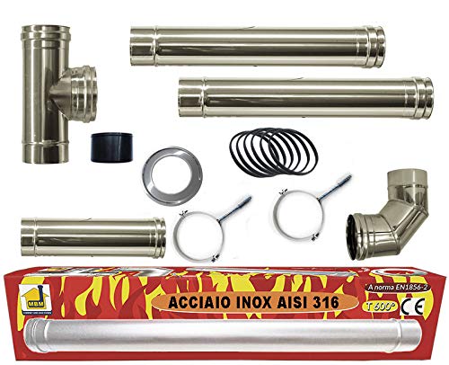 poêle à pellets de tube de 80 mm Kit de tubes en acier INOX 316 L 600 ° CE noir NO résistant fabriqué en Italie 1856-2
