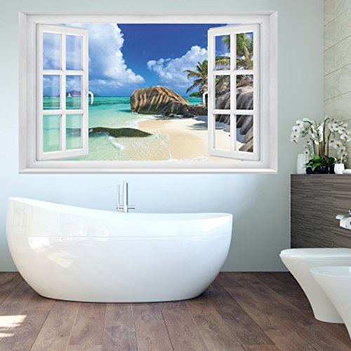 FOTOTAPETE ,,Tropical Window 2T3′ 127cm x 183cm Fenster Ausblick Meer Strand Dünen Ozean Tapete inklusiv Kleister - 6