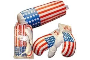 TrAdE Shop Traesio- Kit GUANTONI Box Pugile Bambino Allenamento con Sacco Disegno Bandiera Americana