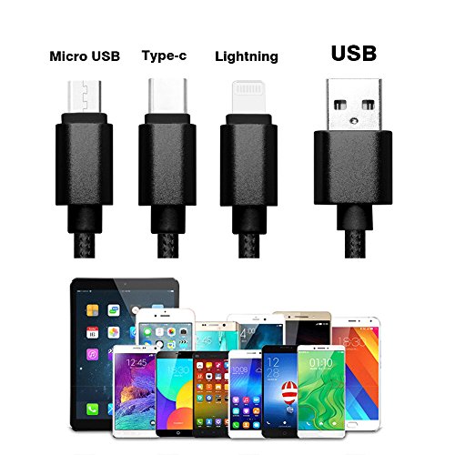 Multi USB Kabel, 4ft /1.24m Nylon geflochten 3 in 1 USB Ladekabel Adapter Stecker mit 8 Pin Lightning / Type C / Micro USB für iPhone 6s, 6, 6 Plus, 5 / 5S / 5C, Galaxy S2, 3, 4, Nexus 6P , 5X und mehr Smartphones(Schwarz) - 2