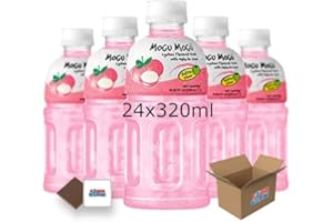 Mogu Mogu Flavored Drinks 24x320ml, LYCHEE - Nata De Coco Juice - Refreshing Taste - Fun Drinking During Hot Summers Or Take Them On Trips & Picnics Boxed Treatz