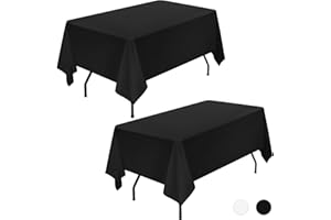 Showgeous 2 Pack Black Polyester Tablecloth for 4ft Rectangle Tables 60 x 84 Inch Rectangular Fabric Table Clothes Washable Black Table Covers for Wedding Banquet Restaurant Buffet Parties Camping