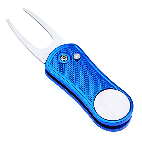 Mile High Life All Metal Foldable Golf Divot Tool with Pop-up Button & Magnetic Ball Marker (Multi-Colors/Shape)