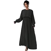 LITZO Women’s One Piece Dress - Georgette Solid Color Western Gown | Long Sleeve Round Neck Fit & Flare Flared Hem Design | A