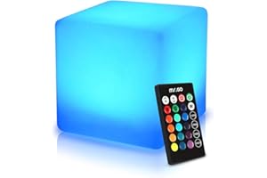 MR.GO 16" LED Cube Lumineux Lampe d'ambiance, RGB Changeant de Couleur Cube Tabouret Étanche Siège Cube avec Télécommande, 16 Couleurs, Graduable & Rechargeable Veilleuse pour Décor