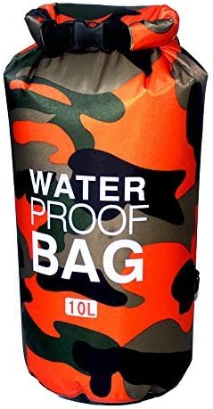 MARJAQE 10L Waterproof Backpack Dry Bag With Comfortable Black Padded Shoulder Straps Beach, Kayak, Paddle Board, Camping, Sailing and Skiing.610 (Orange, 10L)