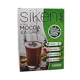 Siken Diet Batido Mocca Agave Vegano 5 Sobres primera opción de tomar dieta rica exclusiva en proteína vegetal, vegano, sin gluten, sin lactosa y sin aspartamo hace de este batido el sustituto de dieta vegana 100 % de origen vegetal. Con proteína de guisante, proteína de arroz y jarabe de agave se completa con 250 ml de agua y es un perfecto complemento vegano.