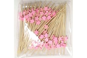 AILEXI Palos De CÓCtel Palos De Madera De 100 Cuentas Suministros Para La Fiesta Volantes Comidas Frutas Bocaditos Bocaditos - Estrellas De Color Rosa