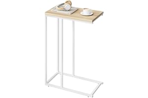 WOLTU Mesa Auxiliar Forma C, Mesita de Sofá, Mesita Auxiliar para Salon y Dormitorio, Mesa Pequeña con Estructura de Metal, Roble Claro+Negro, TSG17hei