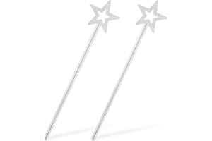 Molain Lot de 2 baguettes magiques de princesse pour enfants - Étoile pailletée - Accessoires de costume - Baguette magique d'ange pour anniversaire, mariage, cosplay, jeu de rôle (argent)