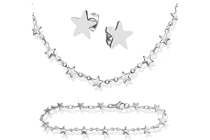 Crystalina Conjunto estrellas, Collar pendientes y pulsera de acero inoxidable-Resistente al agua-Regalos para mujer