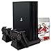Produktbild ieGeek PS4 / PS4 Slim / PS4 Pro Vertikaler Standfuß, Dual Controller Ladestation Ladegerät, 3 Eingebaute Kühler Lüfter, PlayStation Ständer Ladestation mit 12 Spiele Discs Sitze, Docking Station