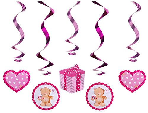 FesteFeiern® Swirl Hängedekoration 5x je 60cm + 4x Latex Helium Luftballons;Ergänzung zum Party Set 1. Geburtstag Mädchen pink rosa bunt - 2