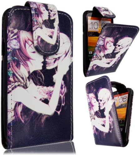 STYLEYOURMOBILE HTC DESIRE X VARIOUS PRINTED PU LEATHER MAGNETIC FLIP CASE SKIN COVER POUCH (Girl Kissing Skull)