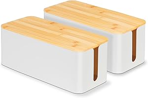QOEOTUY Scatola per cavi grande per scrivania senza foratura, 2 cavi nascosti organizer con coperchio in bambù e presa di corrente, ecologica contro i grovigli di cavi, gestione dei cavi PC, casa