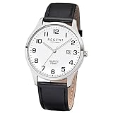 Regent Herren-Armbanduhr Elegant Analog Leder-Armband schwarz Quarz-Uhr Ziffernblatt weiß UR1113405