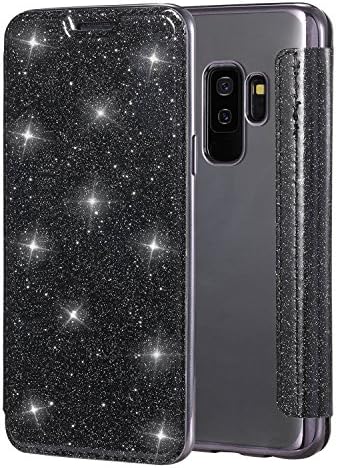 Galaxy S9 Plus Case,S9 Plus Case,Snewill Glitter Shiny Bling Slim PU Leather Folio Flip Case with Card Slot &amp; Clear Soft TPU Back Cover for Samsung Galaxy S9 Plus -Bling Black