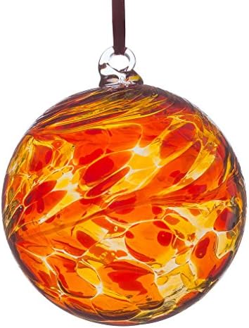 Sienna Glass 8cm Friendship Ball – Handcrafted Orange and Yellow Glass Ornament – Gift Boxed Hanging Decoration – Unique Handmade Keepsake for Birthdays, Home, Garden