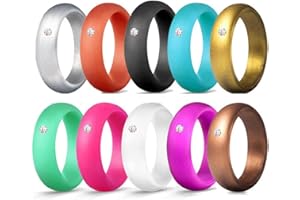 GALANI 10 Packs Silicone Wedding Rings for Women Glitter Rubber Stacking Ring Set, Zircon Inlay Silicone Stacking Ring Set for Love Friendship Souvenirs Fitness Outdoor Sports Gifts Size J 1/2 - T 1/2