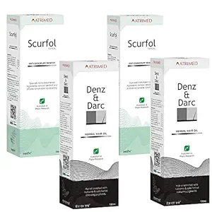 Atrimed Denz & Darc hair oil & Scurfol anti-dandruff shampoo, Pack of 4
