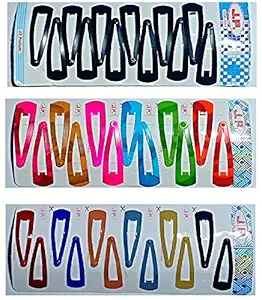 DKB JP Hair Metal Tic Tac Hair Clips for Girls and Women, Medium and Small Sizes - Pack of 12 Clips Each in a Set of 3/18 Pairs (1 Black and 2 Mixed Colours Set)