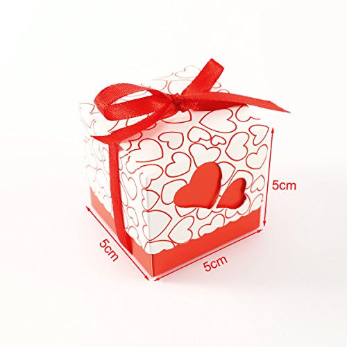 100 x Hochzeit Gastgeschenk Rot Herz Bonboniere Geschenkbox Geschenkschachtel Geschenkverpackung Kartonage Tischdeko - 2
