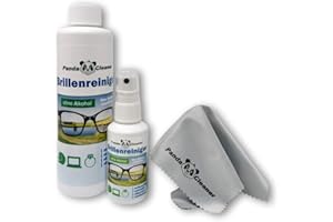 PandaCleaner Detergente per occhiali in flacone a pompa da 50 ml + flacone di ricarica da 250 ml, senza alcol, occhiali, display, monitor, visiere (etichetta in lingua italiana non garantita)