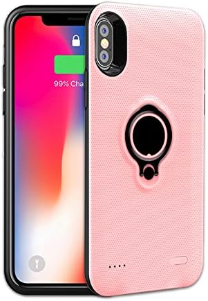 iphone X battery charger case -Loacy 5000mAh capacity portable battery case. 4.7inches extended battery juice pack with ring holder kickstand for iphone X(Pink).