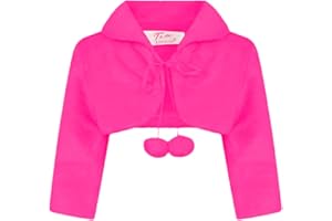 Aelstores - Girls Longsleeve Fur Bolero Shrug For Special Occasion Pom Pom With Ribbon Fastening 0 1 2 3 4 5 6 7 8 9 10 11 12 Years
