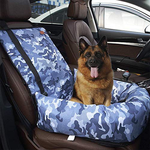 Dog Car Seat Travel Carrier Pet Travel Safety Car Seat Pet Booster Seats Dog Bed for Car with Storage Pocket,Washable Dog Car Seat (Camouflage Blue)