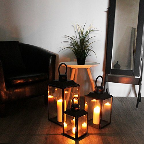 Dekoratives 3tlg. Laternen-Set H23,5/32/41cm mit Henkel Laterne Gartenlaterne Kerzenhalter Gartenbeleuchtung Schwarz Windlicht - 3