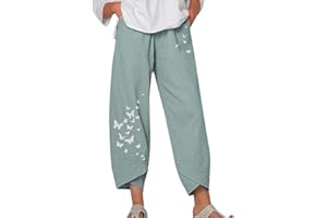 Minetom Pantalon Femme Été Pantalon Ample Léger Respirant Taille Elastique Pants 7/8 Casual Grande Taille de Plage Pantacourt Ample Elastique Sarouel Lâche