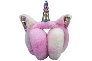 NganSuRong Foldable Unicorn Horn Earmuffs Cat Ear For Women Kids Girls, Rainbow Headband Warm Soft Plush Outdoor Winter Animal Pink Lovely