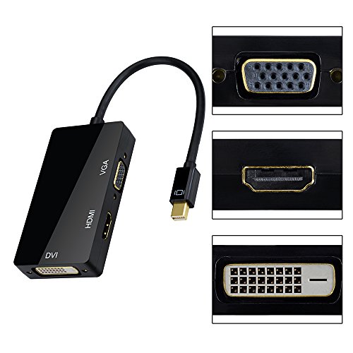 VicTsing 3 in 1 Mini Displayport DP auf HDMI DVI VGA Kabel-Adapter Konverter für Apple MacBook, MacBook Air, MacBook Pro, iMac, Mac mini, Microsoft Surface Pro 1 2 3, Lenovo Thinkpad X1/ Carbon/ Touch/ Helix usw. – Schwarz - 4