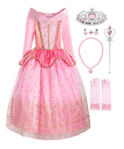 ReliBeauty Fille Robe Aurore pour Enfant Costume, avec Accessoires 150 (10-11 Ans)