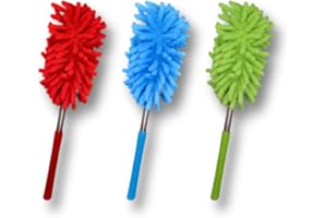ARCUS 3 Pack Microfibre Extendable Duster, Washable Extendable Feather Duster For Cleaning, Flexible Duster For Home, Office, Bathroom, Garage, Window, Cupboard - Blue, Red, Green