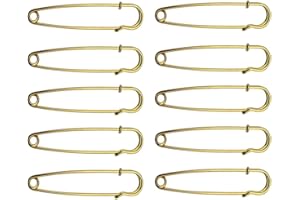 SAGASAVE Set di 10 spille da balia resistenti alla ruggine, grandi clip per vestiti, spille, kit di spille da cucito per coperte, tappeti, lenzuola, articoli fai da te (oro, 80 mm)