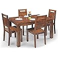 RSFURNITURE Sheesham Wood 4 Seater Dining Table With Chairs for Living Room Home | Wooden Set Furniture (Brown Finish)