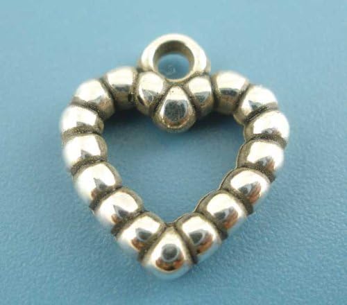 Pack of 20 Antique Silver Valentine Hollow Love Heart Drops 11x12mm
