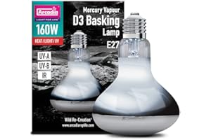 Arcadia Mercury Vapour D3 UV Basking Lamp 160W. Full Spectrum UVA Reptile Heat Lamp Bulb for Bearded Dragon,Tortoise, Reptile & Turtle. All-in-One Basking lamp. Reptile Vivarium & Terrarium Light