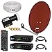 Produktbild HB DIGITAL SAT Anlage: 📡 60cm Alu Spiegel Schüssel Rot  2x HD 250s Sat-Receiver 230/12 V  UHD Twin LNB 2 Teilnehmer  HQ 135 SAT-Kabel  Stecker Gratis dazu im SET 💢 Full HD fähig 💢 Satelliten Anlage zum Empfang von DVB-S/S2 Signale 💢