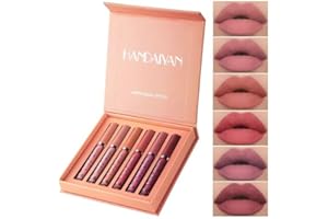 HIROCK Juego de brillo de labios mate de 6 colores, brillo de labios de copa antiadherente, juego de lápiz labial líquido resistente al agua y de larga duración (B)