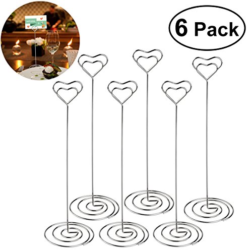 ULTNICE Carte Place Mémo Carte Pince titulaire coeur Favor Clips pour Décoration de Mariage Fête Photo (6pcs argent grande taille)