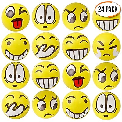 The Twiddlers 24 Balles Anti-Stress Emoji Smiley - Idéal pour Soulager le Stress - Exercice des Doigts - pinata Cadeaux Remplissage - enfants anniversaire petit jouets - Sac Cadeau Fêtes - Bonbonniere.