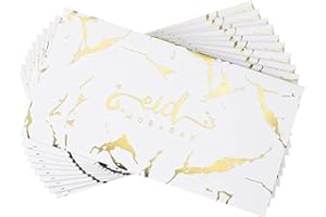 AL-MUALLIM BOOKS Eid Mubarak Money Wallets Envelopes - Eidi Gift Gold Foiled - Pack of 10 (White & Gold Marble with Foil)